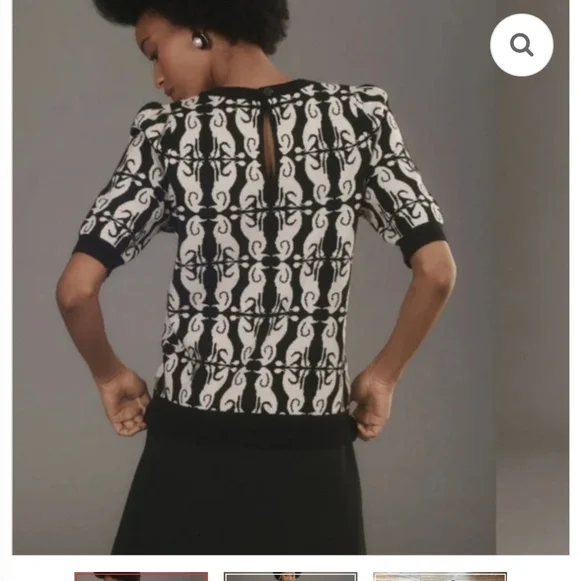 Anthropologie Maeve Harmon Jacquard Sweater Tee Poodle print - Picture 2 of 7